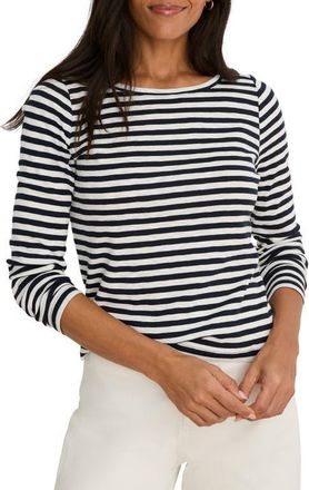 Nic+Zoe Cape Stripe Rib Cotton Blend Boat Neck T-Shirt in Indigo Multi at Nordstrom, Size X-Large