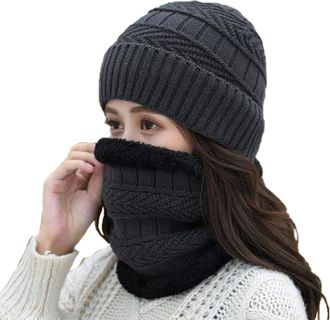 Generic Womens Hat Scarf and Gloves Set Thermal Gift Xmas Women Winter Knitted Hat Scarf Set Ski Outing Set Women Autumn And Winter Knit Hat With Wool Warm Bi