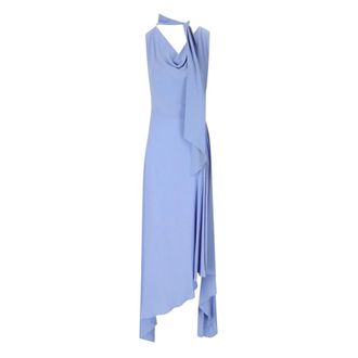 Federica Tosi Lange Jurk met Foulard Sjaal - Dames - Avondkleed - Blauw - S - Kleedjes