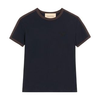 Valentino Camiseta de Algod&oacute;n con Cuello Redondo y Bordado VLogo - Tops - Hombre - Azul - L