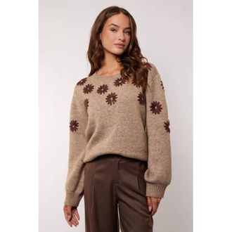 G-Maxx gebloemde trui bruin gebreid