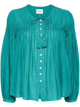 Isabel Marant Abadi pintuck blouse - women - Cotton/Viscose - 34 - Green
