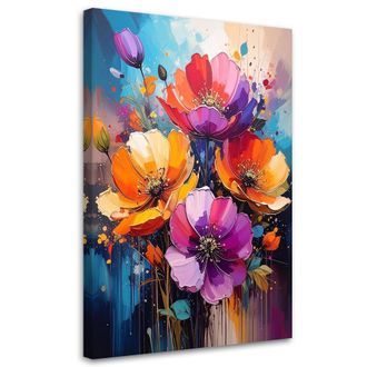 Feeby Cuadro Sobre Lienzo Flores Coloridas Como Pintadas 70x100