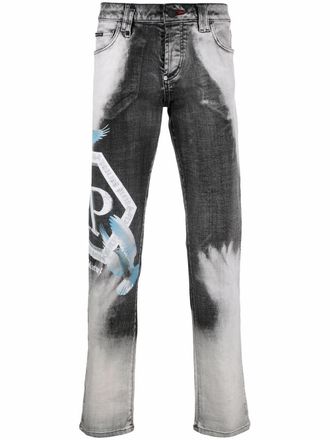 Philipp Plein bleached straight-leg trousers - men - Cotton/Cotton/Spandex/Elastane/Polyester - 32 - White