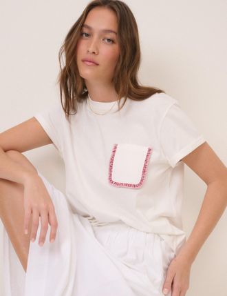 Nobody's Child White Embroidered Pocket T-Shirt