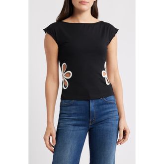 Princess Polly Currents Flower Cutout Cotton Blend Top in Black at Nordstrom, Size 10