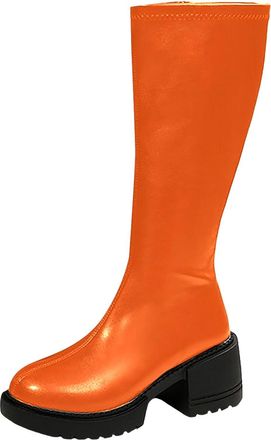 Generic cfpqv Womens Wide Shaft Boots with Zip Long Shaft Pointed Long Shaft Boot Chunky Heel Cowboy Western Boots Windproof Winter Boots Knee High Boots Comf