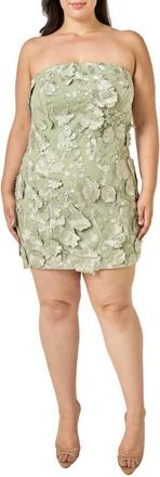 endless rose Floral Embroidered Strapless Minidress in Sage at Nordstrom, Size 2X
