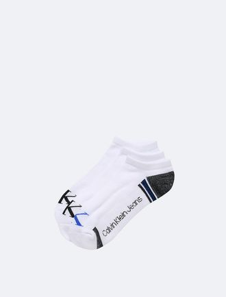 Calvin Klein Mens Monogram Cushion 3-Pack No Show Socks - White
