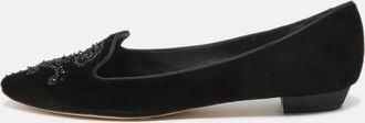 Rene Caovilla Ren&eacute; Caovilla Black Velvet Crystal Embellished Slip On Smoking Slippers