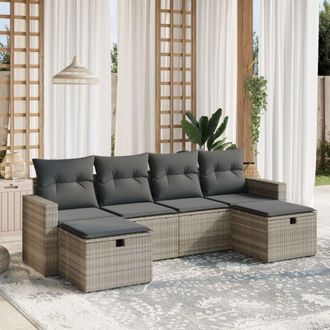 vidaXL Vidaxl - Set De Sof&aacute;s De Jard&iacute;n 6 Pzas Y Cojines Rat&aacute;n Sint&eacute;tico Gris