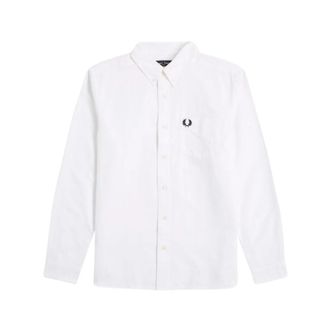 Fred Perry Gestreept katoenen shirt met lange mouwen - Heren - Casual Overhemden - Wit - XL - Katoen - Overhemden