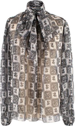 Dolce & Gabbana White and Black Sheer Silk Blouse Size M