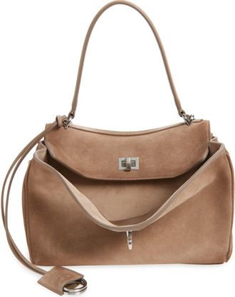 Balenciaga Rodeo Waxed Suede Top Handle Bag in Sesame at Nordstrom