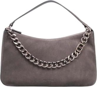 Twinset Grijze Su&egrave;de Schoudertas met Rits - Dames - Handtassen - Grijs - ONE Size - Su&egrave;de - Tassen