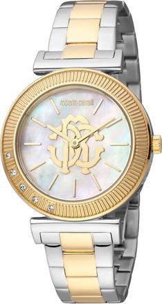 Roberto Cavalli Mother of Pearl Stainless Steel Two Tone Quartz Diamond Watch