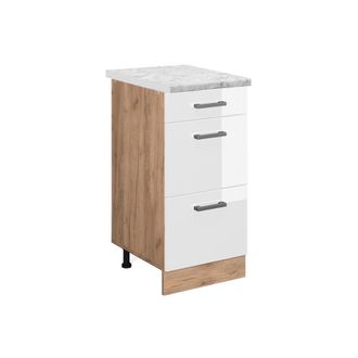 Vicco Mueble Bajo De Cocina R-line, Blanco Alto Brillo, 40 Cm Et M&aacute;rmol