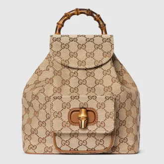 Gucci Bamboo Small Backpack, Brown, GG Canvas