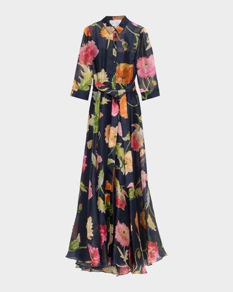 Carolina Herrera Floral Silk Chiffon Belted Trench Gown