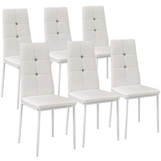 TecTake Lot de 6, sillas de comedor, piel sint&eacute;tica, acolchado, blanco