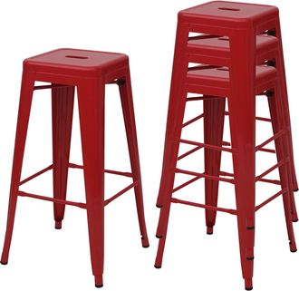 Hhg Hhg - Set 4x Sgabelli Da Bar 844 Design Moderno Impilabile Metallo Rosso