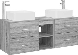 vidaXL Juego De Muebles De Ba&ntilde;o 3 Uds. Sonoma Gris 49,5 X 41 X 63 Cm Vidaxl