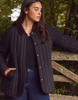 Live Unlimited London Womens Black Quilted Jacket with Cord Detailing - Size: 16