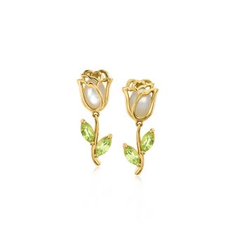 Ross-Simons Mother-Of-Pearl and. Peridot Flower Drop Earrings in 18kt Gold Over Sterling