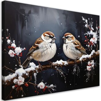 Feeby Impresi&oacute;n De Imagen, P&aacute;jaros Posados En Una Rama En Invierno, 120x80