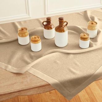 Solino Home Linen Table Throw - Classic Hemstitch, 52 x 52 Inch, 52 x 52 Inch in Beige at Nordstrom, Size Medium