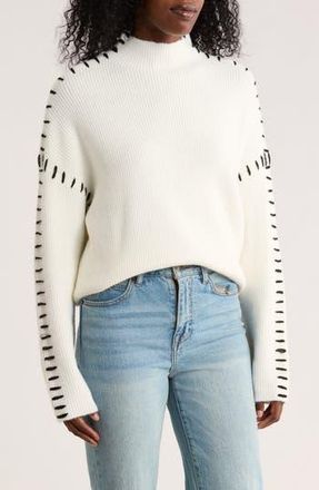 Elodie Contrast Stitch Mock Neck Sweater in Off White at Nordstrom Rack, Size Medium