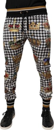 Dolce & Gabbana Multicolor Houndstooth Crown Men Sweatpants Pants Polyester