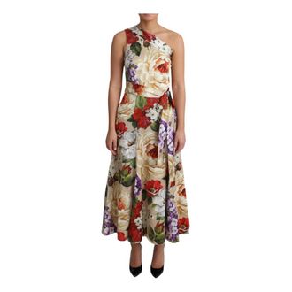 Dolce & Gabbana Kleedjes, Dames, Veelkleurig, L, Bloemenprint Zijden Maxi Jurk