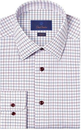 David Donahue Regular Fit Check Cotton Dobby Dress Shirt in Blue/Berry at Nordstrom, Size 15.5 - 32