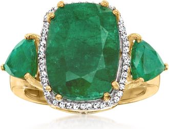 Ross-Simons Emerald and. Diamond Ring in 18kt Gold Over Sterling