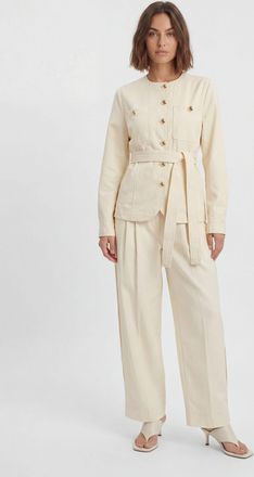 Karen Millen Womens Cotton Utility Button Detail Barrel Leg Trouser - White Lyocell - Size 14 UK