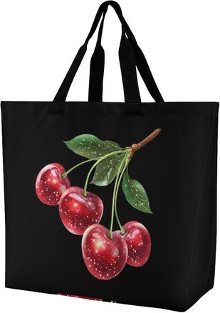 Generic Sparkle Cherries Reusable Shopping Bags Large Capacity Grocery Bag Heavy Duty Tote for Women 40x40x16cm
