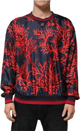 Dolce & Gabbana Zijden Navy Rood Koraalprint Sweater - Heren - Sweatshirts - Rood - XL - Hoodies & sweatvesten