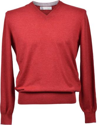 Brunello Cucinelli Red Cashmere V-Neck Sweater, Brand Size 48 (US Size 38)