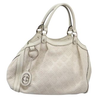 Gucci Sukey Tote Diamante Woven Raffia Silver Wood Handbag (Pre-Owned)
