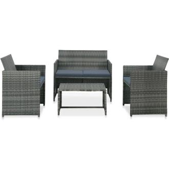 vidaXL Set Muebles De Jard&iacute;n 4 Piezas Y Cojines Rat&aacute;n Sint&eacute;tico Gris Vidaxl