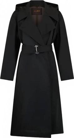 Moorer Womens Hooded Belted Coat In Black