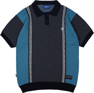 Dev&aacute; States Mens Chain Jacquard Knit Short Sleeve Polo Shirt In Black Multi