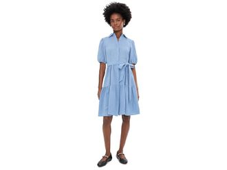Calvin Klein Puff Sleeve Self Tie Tencel Ruffled Aline Womens Dress Bayou : 14, Polyester/Tencel