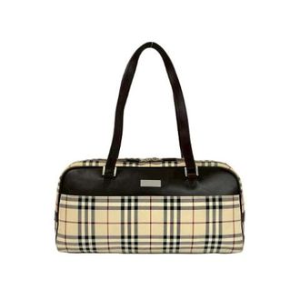 Burberry Pre-owned Handbags, female, Brown, Size: ONE SIZE Pre-owned Leather Canvas Handbag