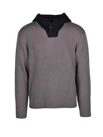 A|X Armani Exchange Grey/Black Ribbed Virgin Wool-Blend Hoodie