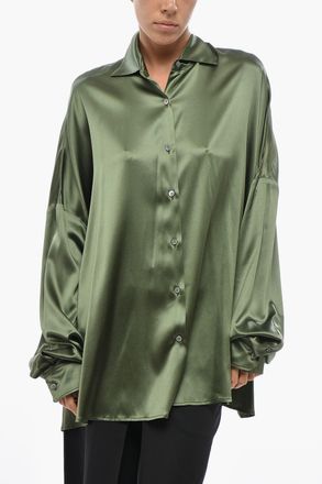 Dries Van Noten Camicia in Seta Oversize Fit a Tinta Unita Dries Van Noten