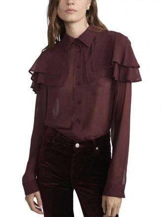 Frame Denim Silk Cape Blouse In Cabernet