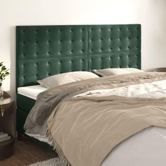 vidaXL Cabeceros 4 Unidades De Terciopelo Verde Oscuro 100x5x78/88 Cm Vidaxl