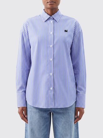 Msgm Camicia relaxed fit a righe in popeline di cotone con logo ricamato